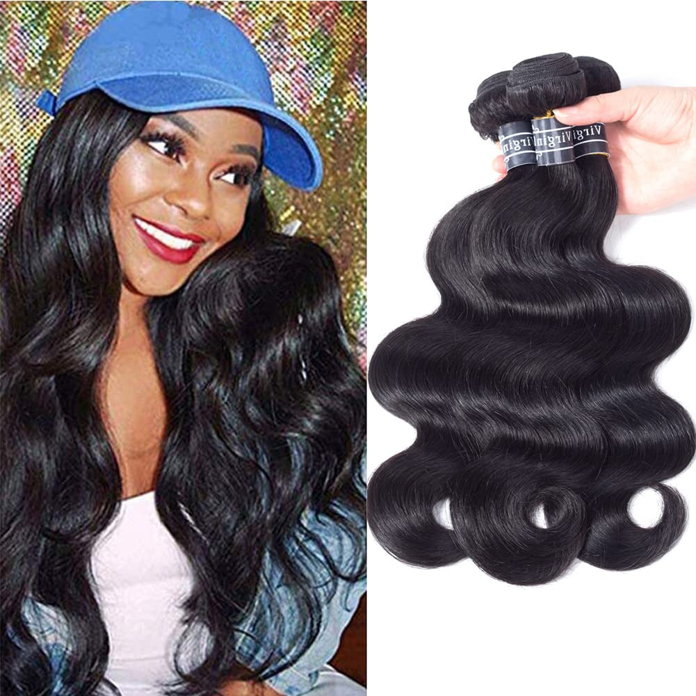 Hair 100% Unprocessed Virgin Brazilian Human Hair Brazilian Body Wave 3 Bundles (16 18 20,285G) Hair Extensions Grade 8A Remy Human Hair Bundles Natural Black Color
