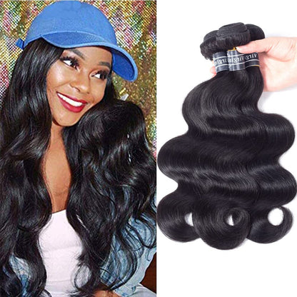 Hair 100% Unprocessed Virgin Brazilian Human Hair Brazilian Body Wave 3 Bundles (16 18 20,285G) Hair Extensions Grade 8A Remy Human Hair Bundles Natural Black Color