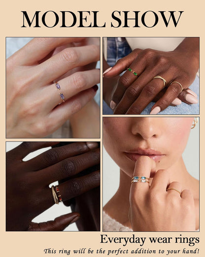 Gold Birthstone Rings for Women Non Tarnish 14K Gold Plated Stackable Rings Dainty CZ Adjustable Gemstone Emerald Green Stacking Open Thumb Ring Wedding Promise Rings Birthday Jewelry Gifts