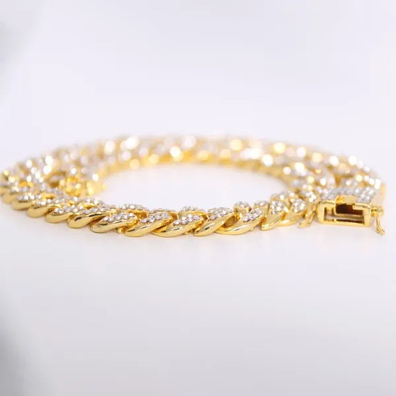 Men's Hip Hop Iced Out Paved Rhinestones 13MM Gold/Silver/Rose Gold Full Miami Curb Cuban Chain Bling Necklace Bracelet Set Jewelry Gifts