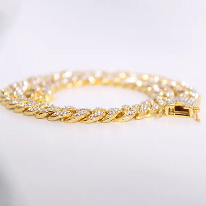 Men's Hip Hop Iced Out Paved Rhinestones 13MM Gold/Silver/Rose Gold Full Miami Curb Cuban Chain Bling Necklace Bracelet Set Jewelry Gifts