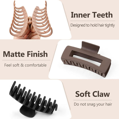 8 Pack Big Hair Claw Clips for Women Large Claw Clip for Thin Thick Curly Hair 90'S Strong Hold 4.33 Inch Nonslip Matte Jumbo Hair Clips (8 Pcs)