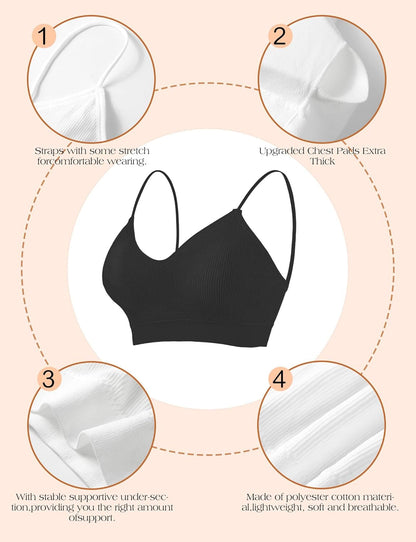 2-4PCS Women'S V-Neck Padded Seamless Straps Bralette, Everyday Basic Sleeping Bra, Sports Bras for Women, Sports Bra