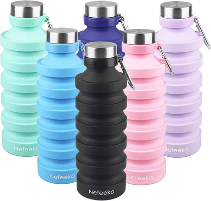 Collapsible Water Bottle, Reuseable BPA Free Silicone Foldable Water Bottles for Travel Gym Camping Hiking, Portable Leak Proof Sports Water Bottle with Carabiner