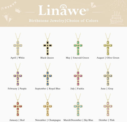 Cross Necklace for Women, Gold/Silver Jewelry Cross Charm Chain Necklaces, Moissanite Crystal Birthstone Cubic Zirconia Rhinestone Necklace, Religious Gifts