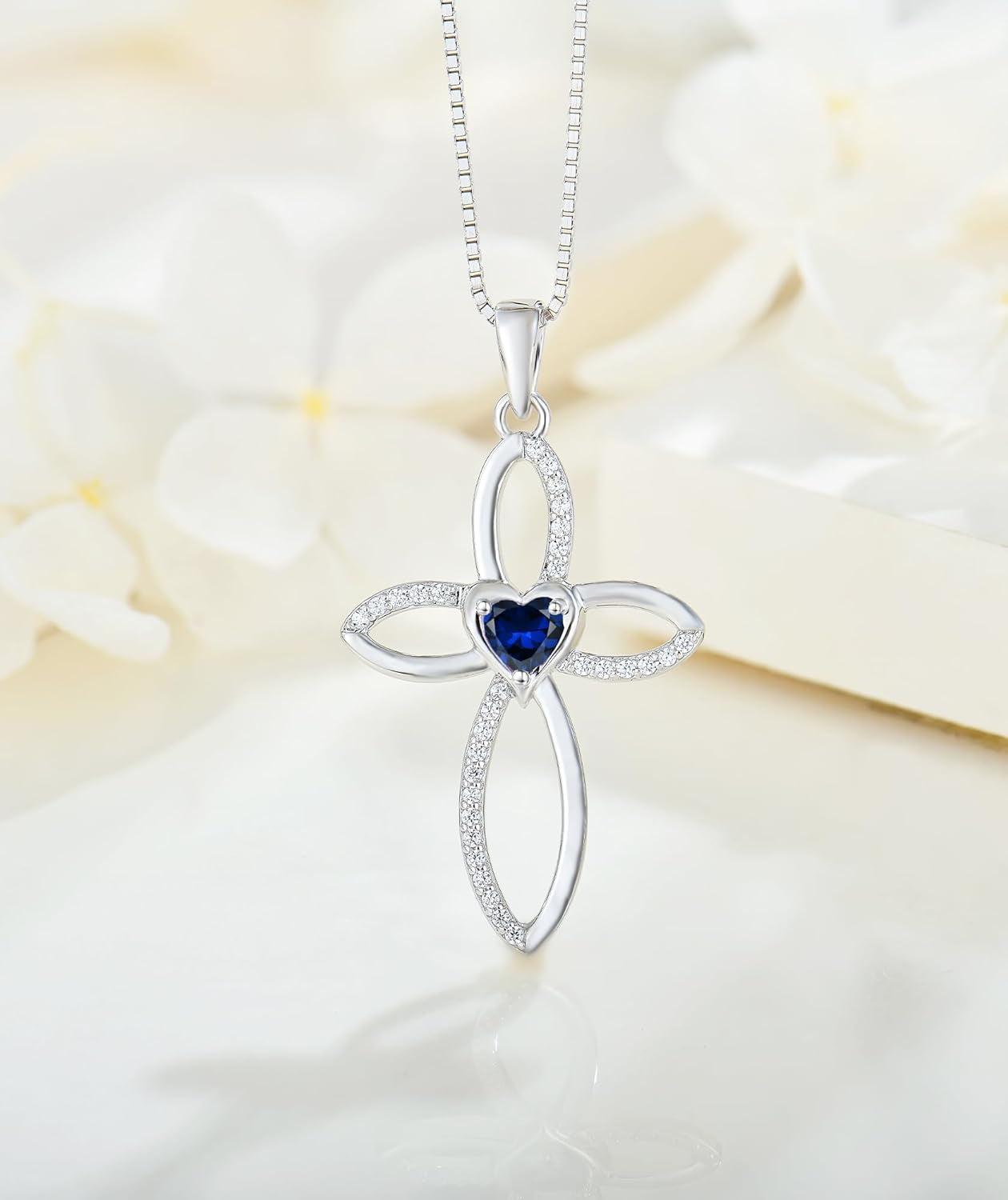 Celtic Knot Cross Necklace Sterling Silver Crucifix Pendant Heart Birthstone Religious Jewelry for Women