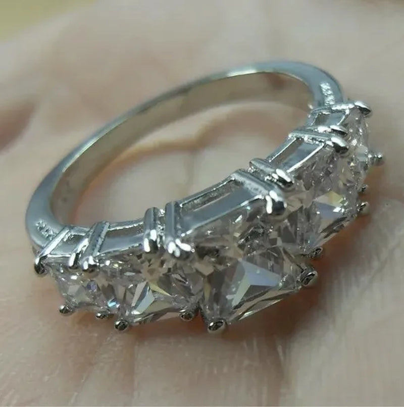 Natural 3.28CT White Diamond 14K White Gold Wedding Ring Size 6-10