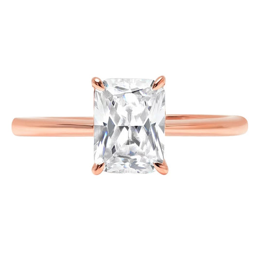 2.5 Ct Radiant Cut Clear Simulated Diamond 14K Rose Gold Anniversary Engagement Ring Size 5.75