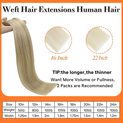20 Inch Blonde Hair Extensions Real Human Hair Weft Extensions Color Dirty Blonde Mix Platinum Blonde Weft Hair Extensions Human Hair Sew in Hair Extensions Silky Soft Hair Weft 105G - WORLD TIME VISITS