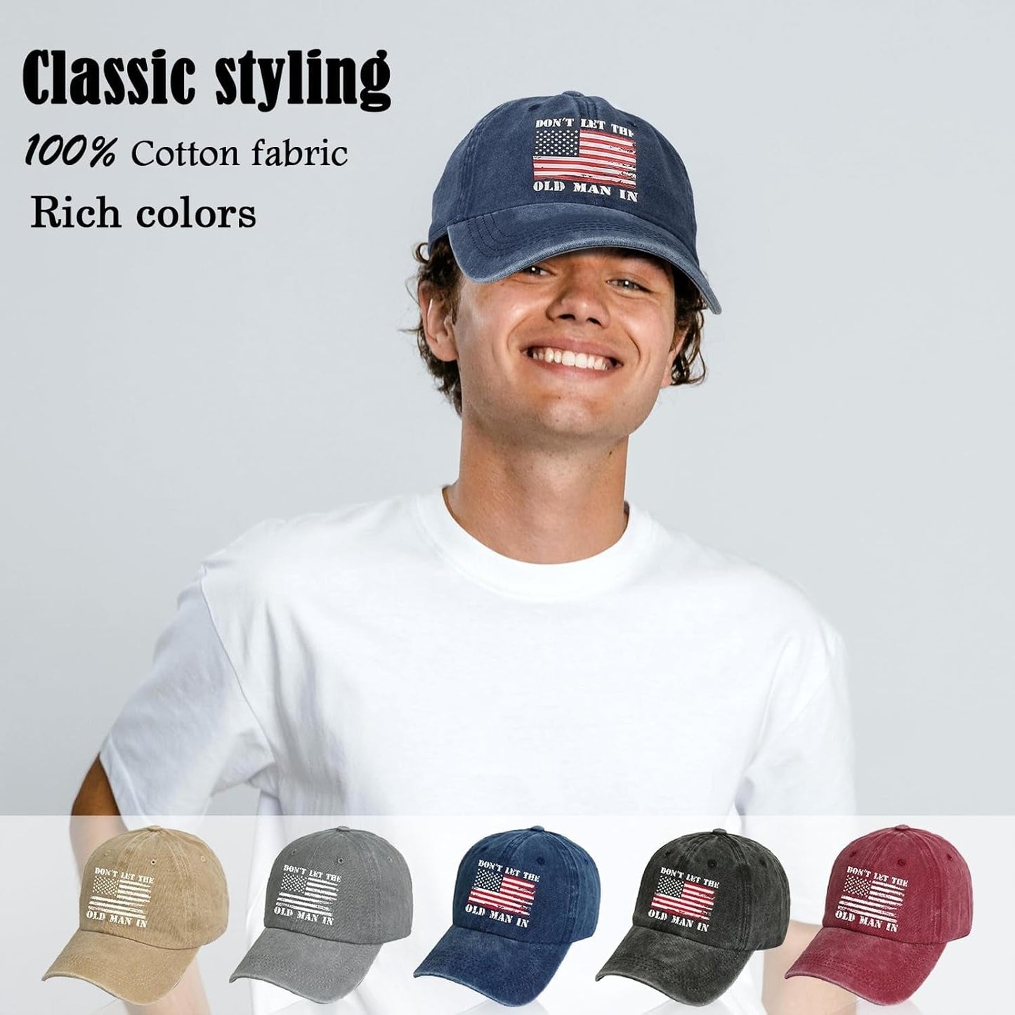 Vintage Baseball Cap Dad Hat,Old Man in Hat for Men Women,American Flag Washed Cotton Sun Hats. (Cotton, Khaki)
