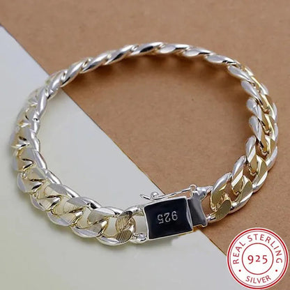 925 Silver Gold Two-Color Personality Men'S 10M Side Chain Bracelet Jewelry Gift - WORLD TIME VISITS