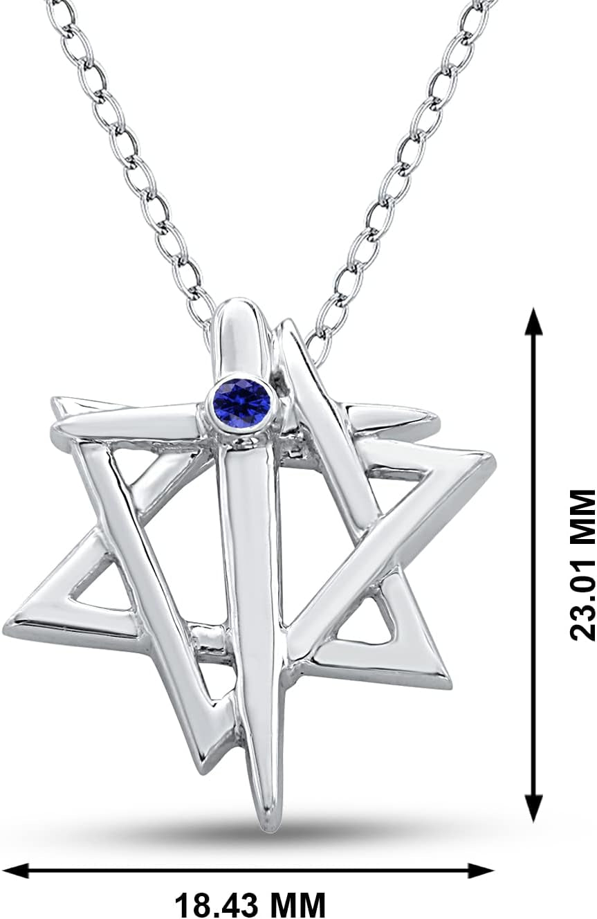 0.25 CT. T.W. Star of David Cross Pendant for Women 925 Sterling Silver Blue Sapphire 14K White Gold Plated Necklace (With 18" Silver Chain)