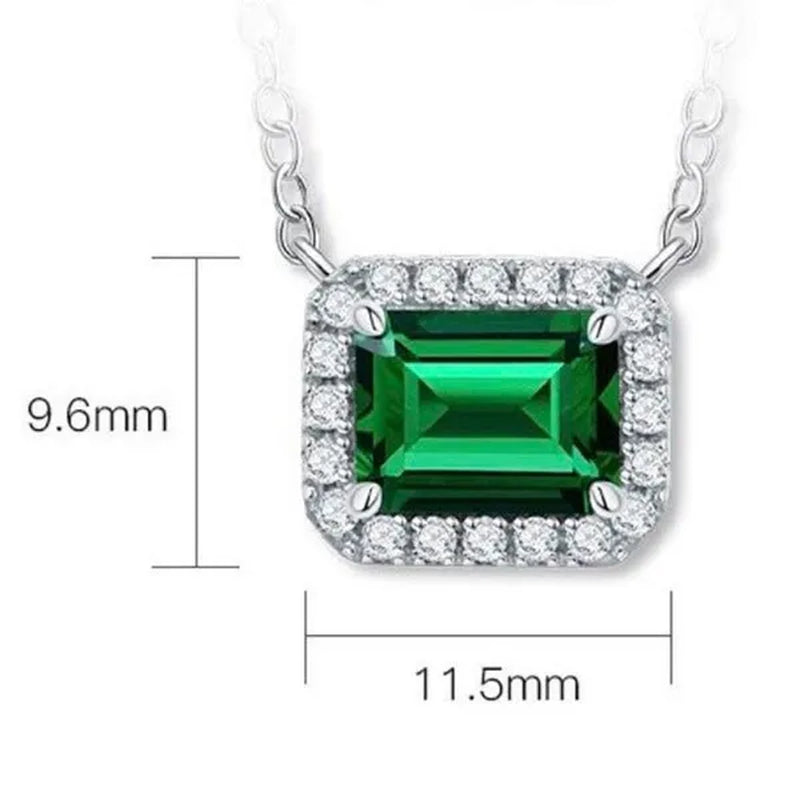 Trendy Silver Plated 4 Claw Setting Square Emerald Vice Stone Lab Diamond Pendant Necklace for Women Daily Casual Accessories