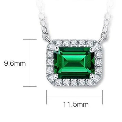 Trendy Silver Plated 4 Claw Setting Square Emerald Vice Stone Lab Diamond Pendant Necklace for Women Daily Casual Accessories