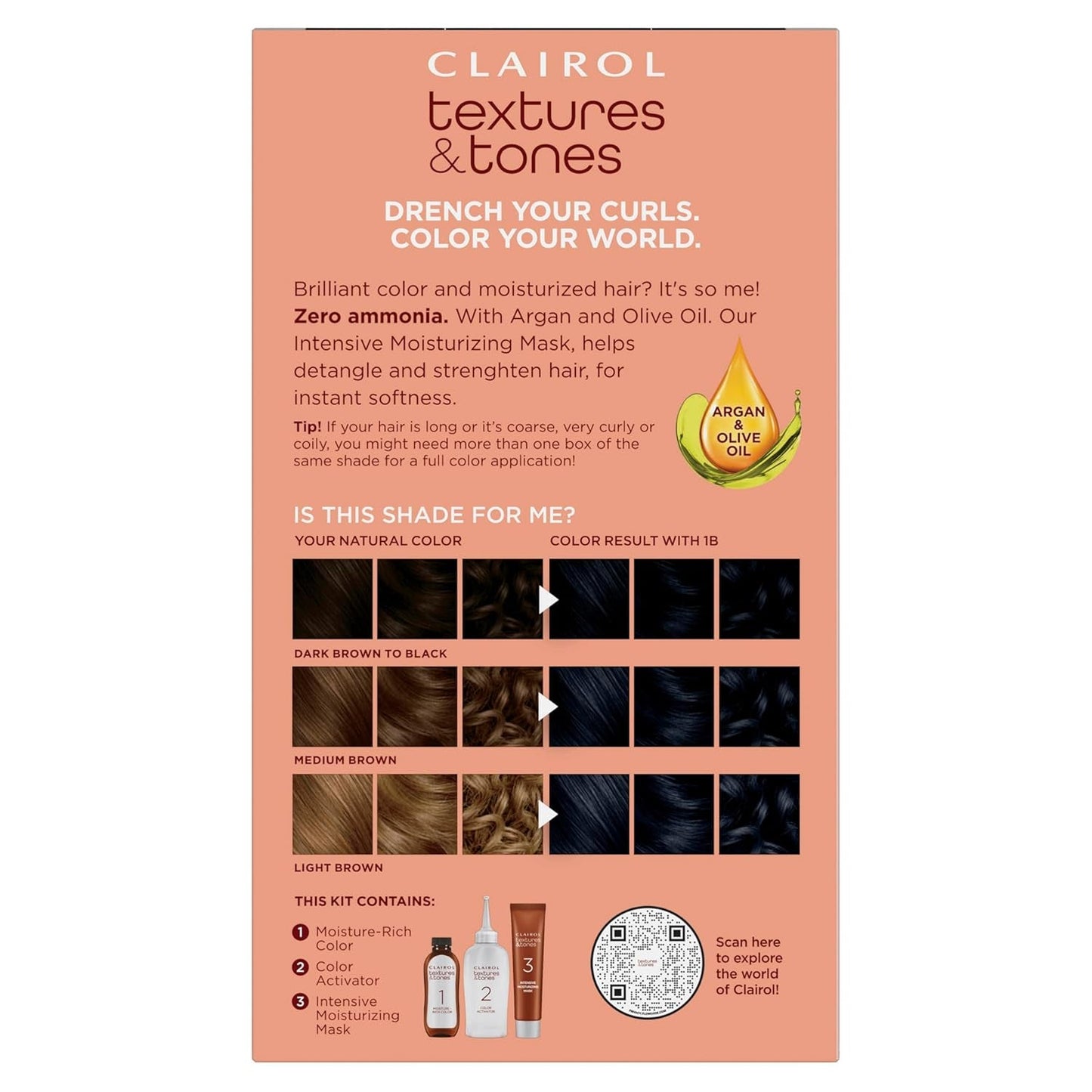 Textures & Tones Permanent Hair Dye, 1B Silken Black Hair Color, Pack of 1