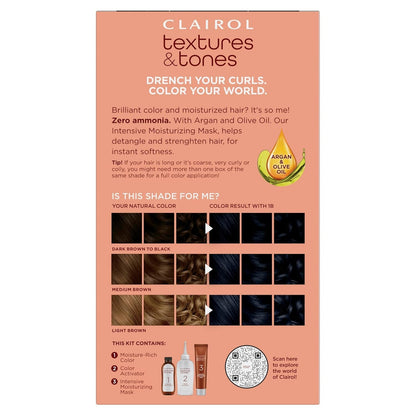 Textures & Tones Permanent Hair Dye, 1B Silken Black Hair Color, Pack of 1