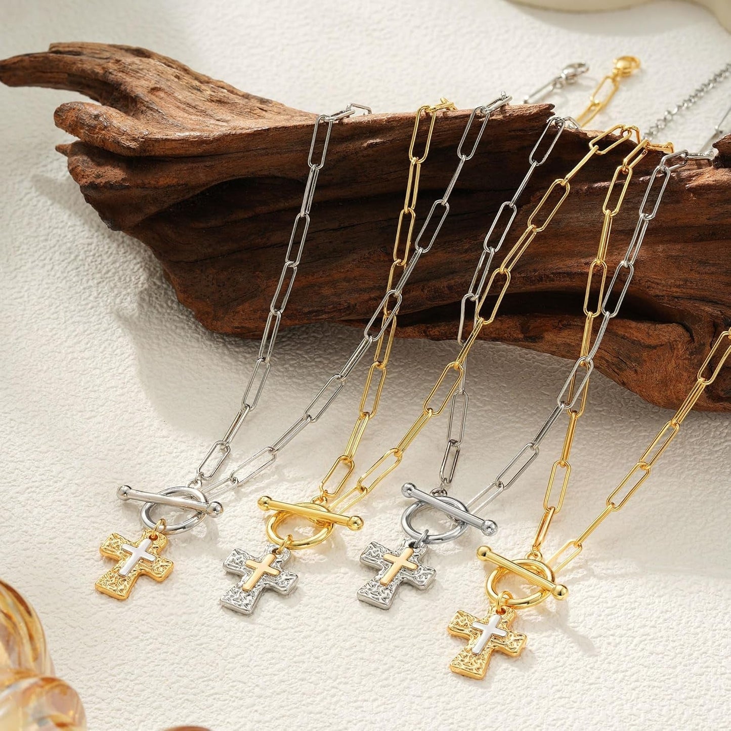Cross Necklace for Women Trendy -14K Gold Plated Chunky Gold Silver Cross Pendant Necklace Waterproof Non Tarnish Jewelry Christian Gift for Women