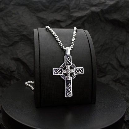 316L Stainless Steel Necklace Jesus Crucifix Cross Necklace for Men Celtic Orthodox Cross Necklace Virgin Mary Pendant Necklace Viking Rune Chain Necklace Religious Christian Jewelry Gifts for Men