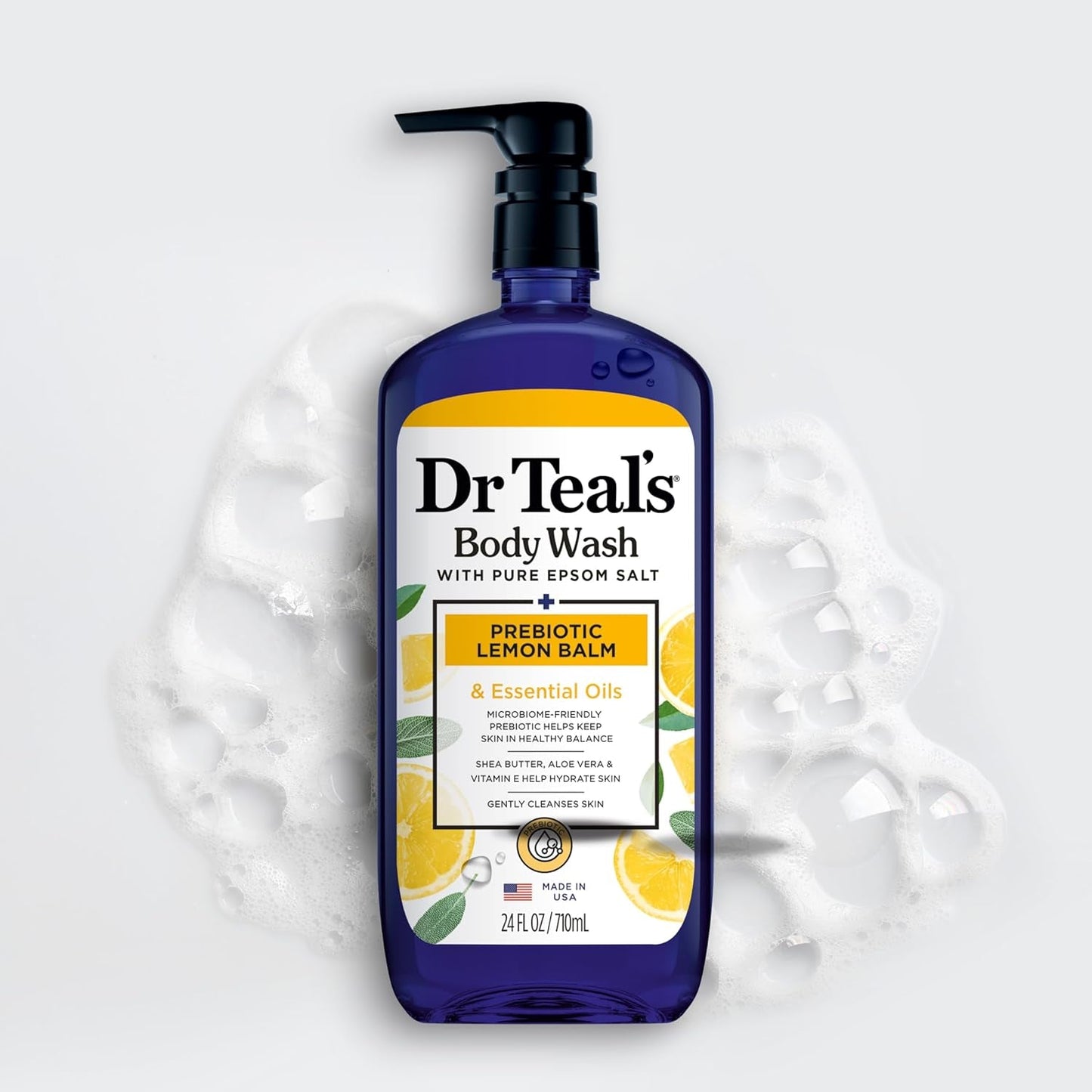 Body Wash with Pure Epsom Salt, with Prebiotic Lemon Balm & Sage, 24 Fl Oz (Pack of 4)