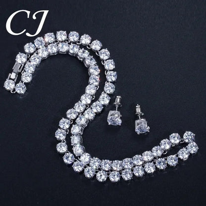 CANDICE Hot Sale White Gold Plated Round CZ Stone Classic Women Wedding Necklace & Earrings Jewelry Set