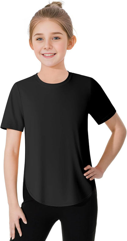 Girls Athletic Shirts Short Sleeve Quick Dry T-Shirt UPF 50+ Basic Tee Tops for Kids Teens Sports Activewear - WORLD TIME VISITS