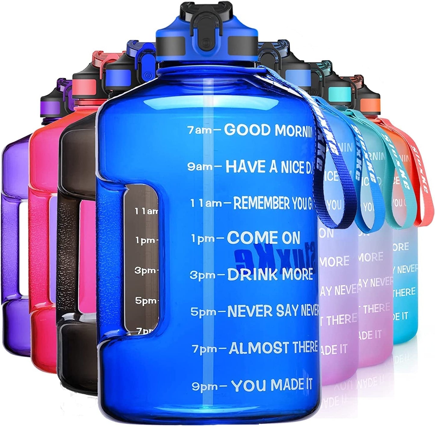 1 Gallon Motivational Sports Water Bottle with Time Marker, BPA Free 128Oz Leak Proof Jug, Black, Plastic, 128 Ounces, Fitness, Sports, Outdoor Activities - WORLD TIME VISITS