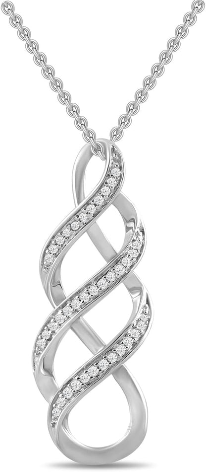 Women'S Sterling Silver Diamond Twist Pendant Necklace (1/10 Cttw), 18" (Previously Amazon Collection) - WORLD TIME VISITS