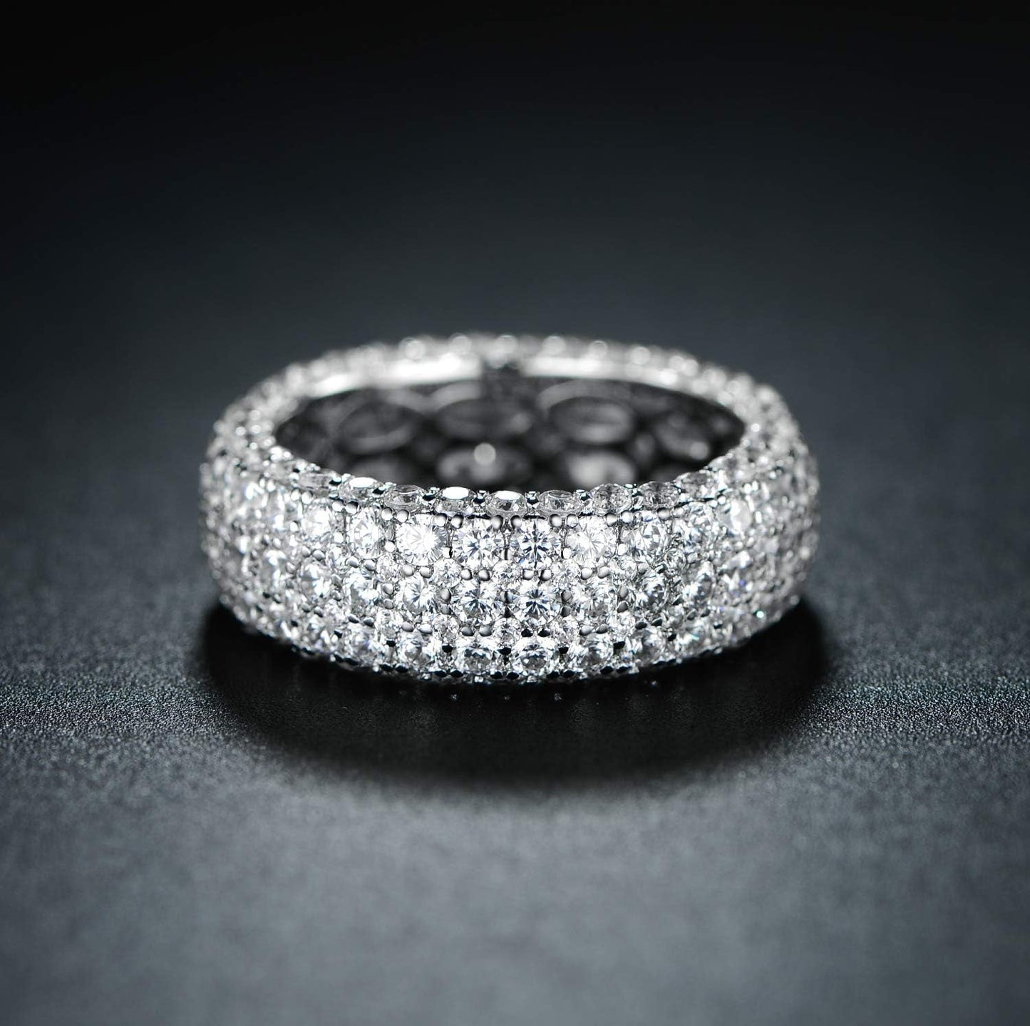 Womens Wide Eternity Ring Wedding Band 18K White Gold or Rose Gold Plated Wide Band Cubic Zirconia Eternity Band Ring
