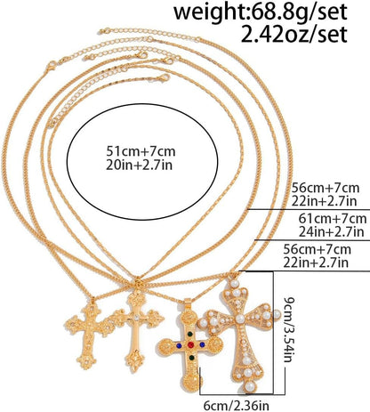 Cross Pendant Necklace Set for Women Punk Grunge Imitation Pearl Cross Layered Chain Necklace Statement Y2K Jewelry