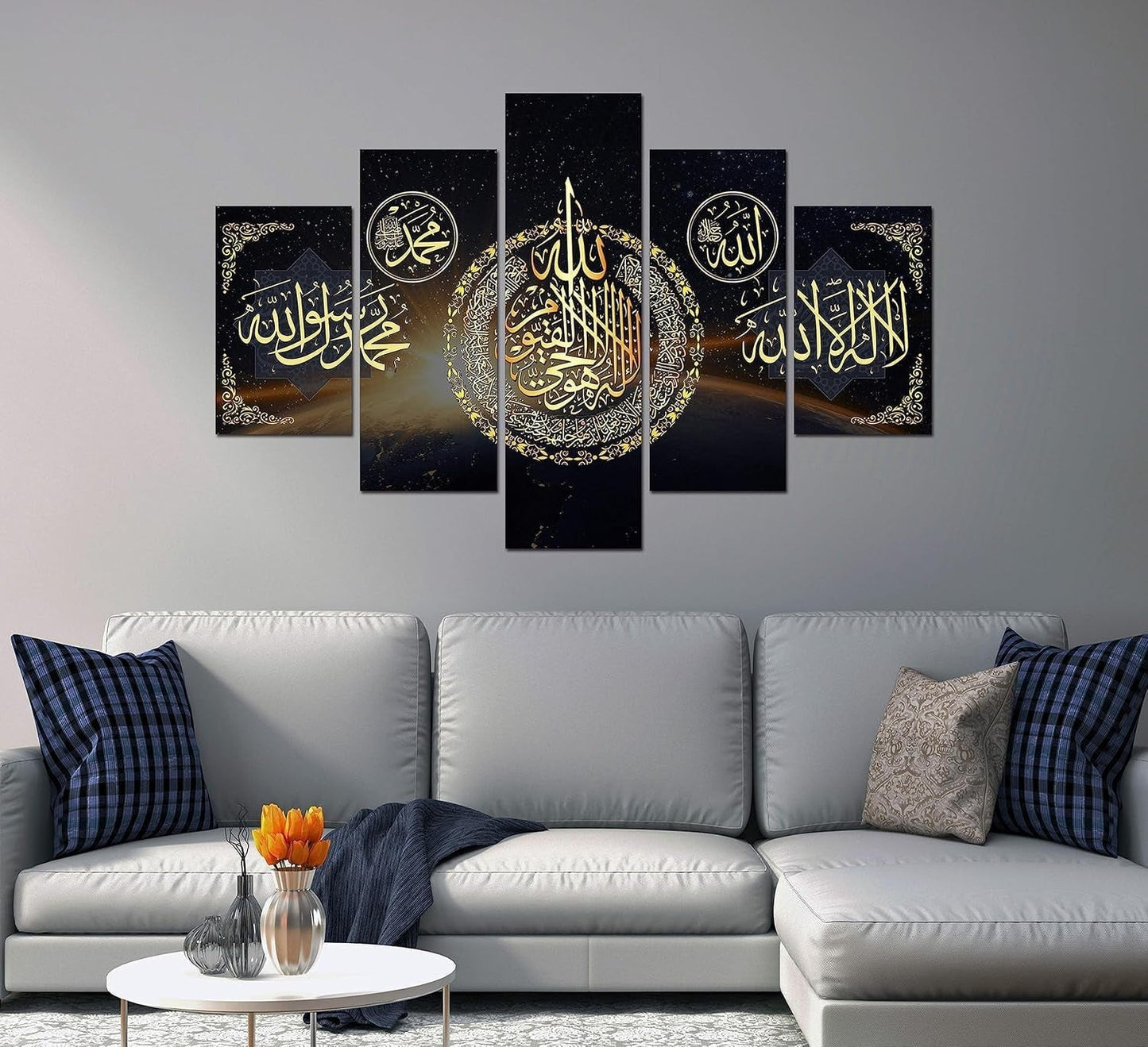 5-Panel Islam Wall Canvas Painting Muslim Religious Home Decoration