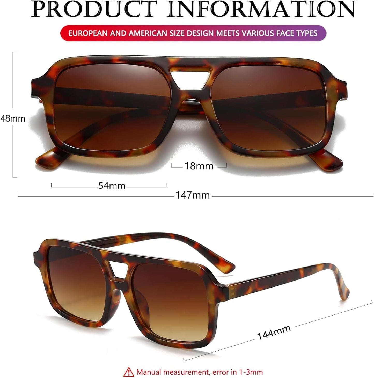 Retro Square Sunglasses for Women Men Trendy Rectangle Aviator Sun Glasses Vintage 70S Shades