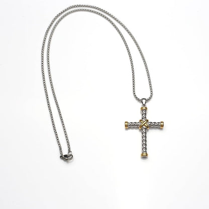 Cable Cross Pendant Necklace Antique Overlap Fashion Twisted Wire Necklaces Jewelry for Women Men Gift