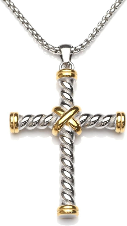 Cable Cross Pendant Necklace Antique Overlap Fashion Twisted Wire Necklaces Jewelry for Women Men Gift - WORLD TIME VISITS