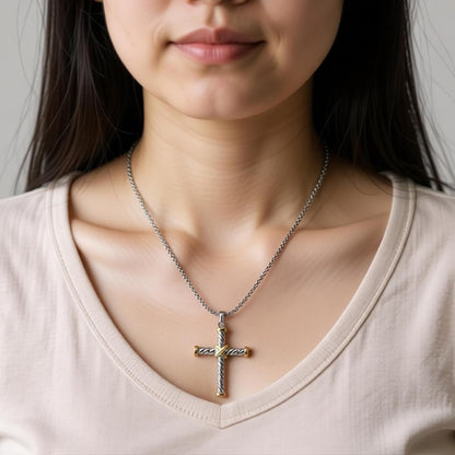 Cable Cross Pendant Necklace Antique Overlap Fashion Twisted Wire Necklaces Jewelry for Women Men Gift - WORLD TIME VISITS