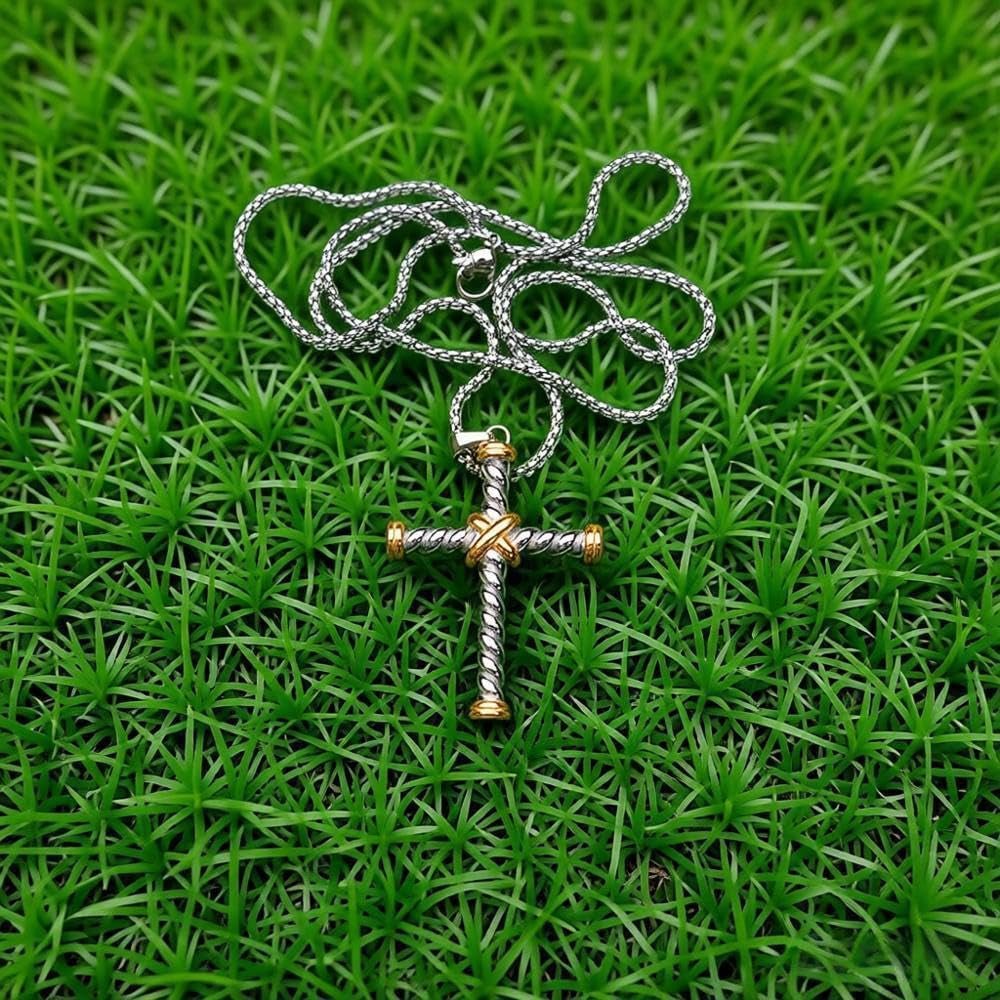 Cable Cross Pendant Necklace Antique Overlap Fashion Twisted Wire Necklaces Jewelry for Women Men Gift
