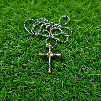 Cable Cross Pendant Necklace Antique Overlap Fashion Twisted Wire Necklaces Jewelry for Women Men Gift