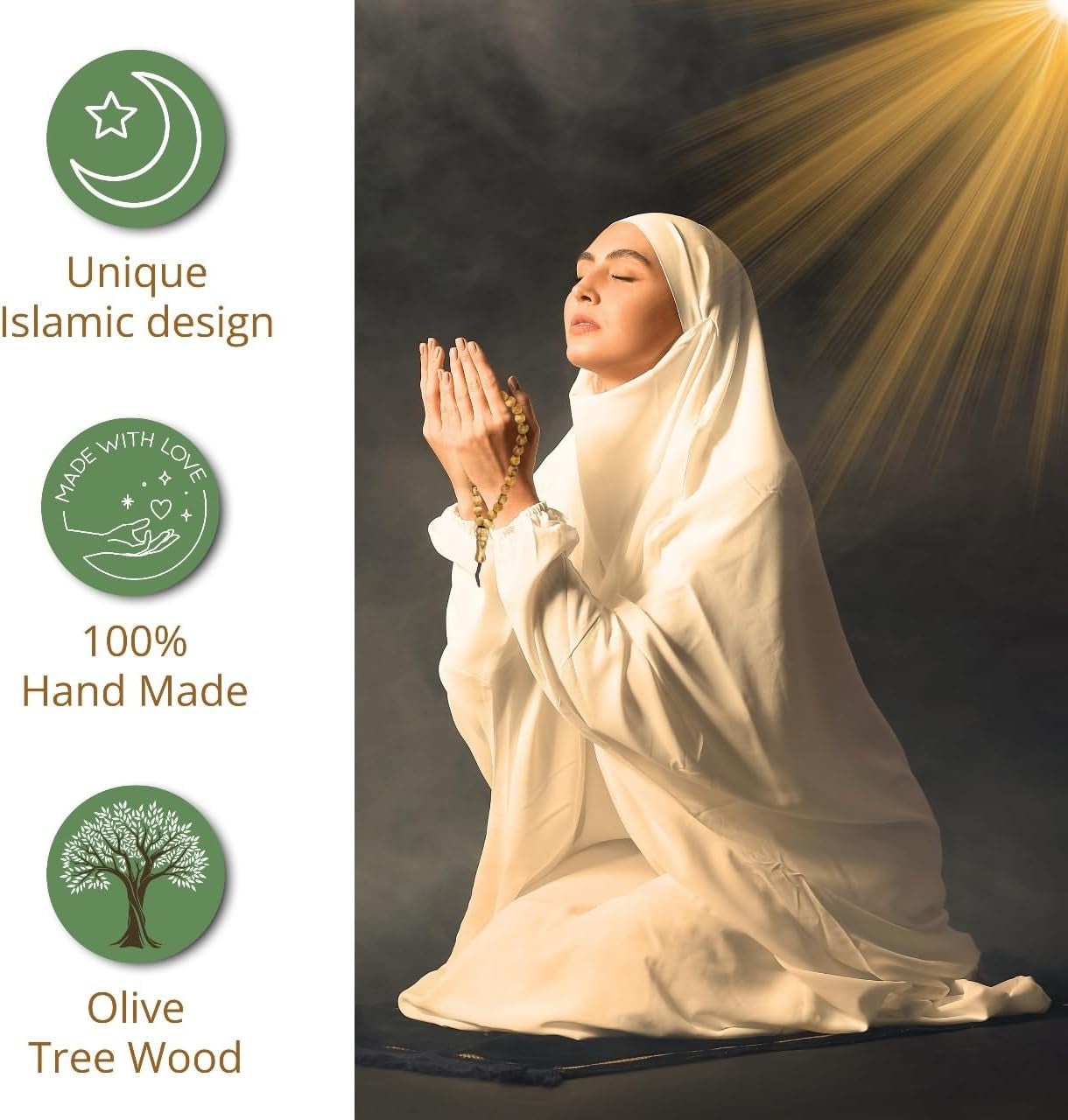 Masbaha 33 Beads Olive Wood from Jerusalem Islamic Prayer Beads Tasbeeh Muslim Rosary Quran Misbaha Tespih Dhikr Beads Sibha Tasbih Beads Muslim Worry Beads Islamic Beads Islamic Gifts