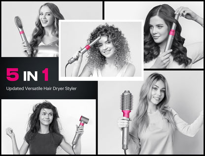 5 in 1 Professional Hot Air Styler,  Powerful Hair Dryer & Straightener Set, Styling without Heat Damage, Fast Drying Curling Volumizing Straightening, 110 Volts, 1200 Watts（Silver） - WORLD TIME VISITS