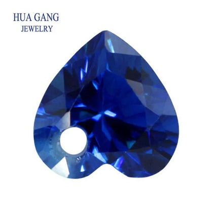 5A Blue Heart Shape Cubic Zirconia with Singlehole Loose CZ Brilliant Cut Loose CZ Stone Synthetic Gems Beads for Jewelry 5X5-10X10Mm
