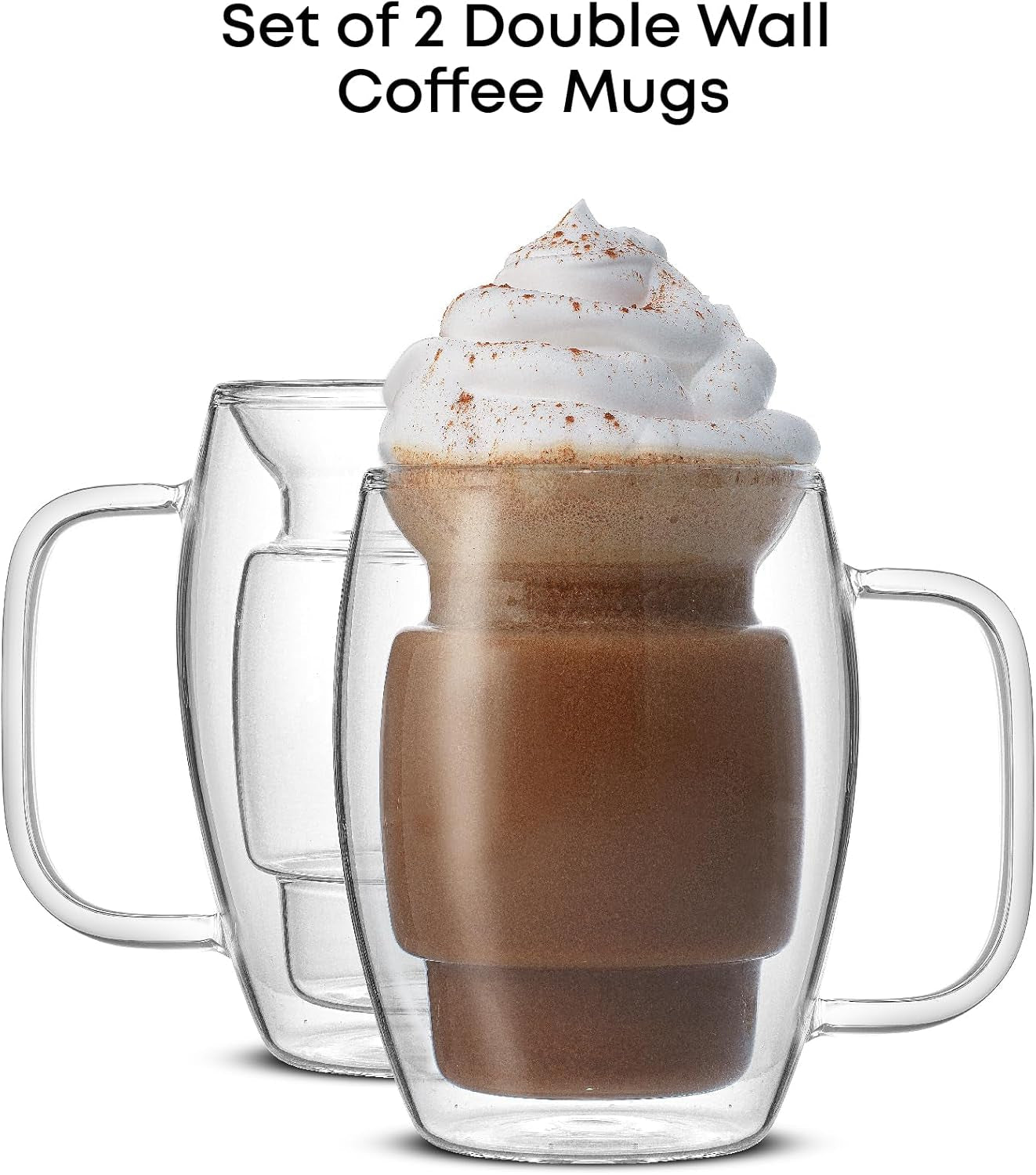 Cadus Glass Coffee Cups Double Wall Insulated Mugs Set of 2 Latte Glasses, 16 - Ounces. - WORLD TIME VISITS