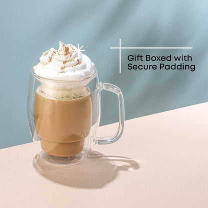 Cadus Glass Coffee Cups Double Wall Insulated Mugs Set of 2 Latte Glasses, 16-Ounces.