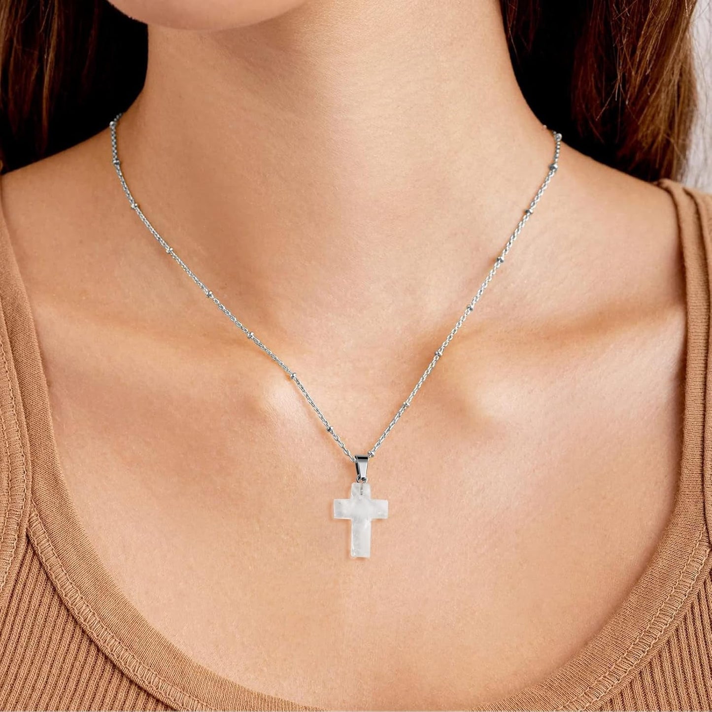 12PCS Natural Stone Cross Pendant, Healing Crystal Quartz Chakra Reiki Gemstone Pendants Charms Bulk for DIY Necklace Jewelry Making
