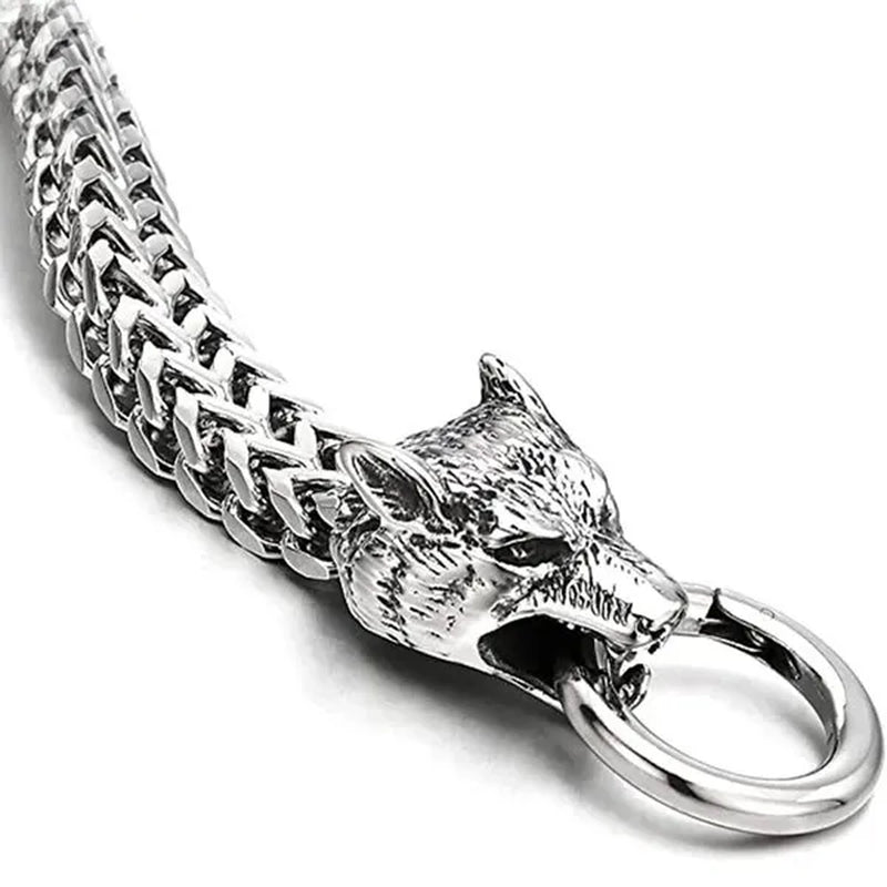 Rock Wolf Charm Bracelet Men's Stainless Steel Mesh Chain Punk Bracelets Biker Jewelry