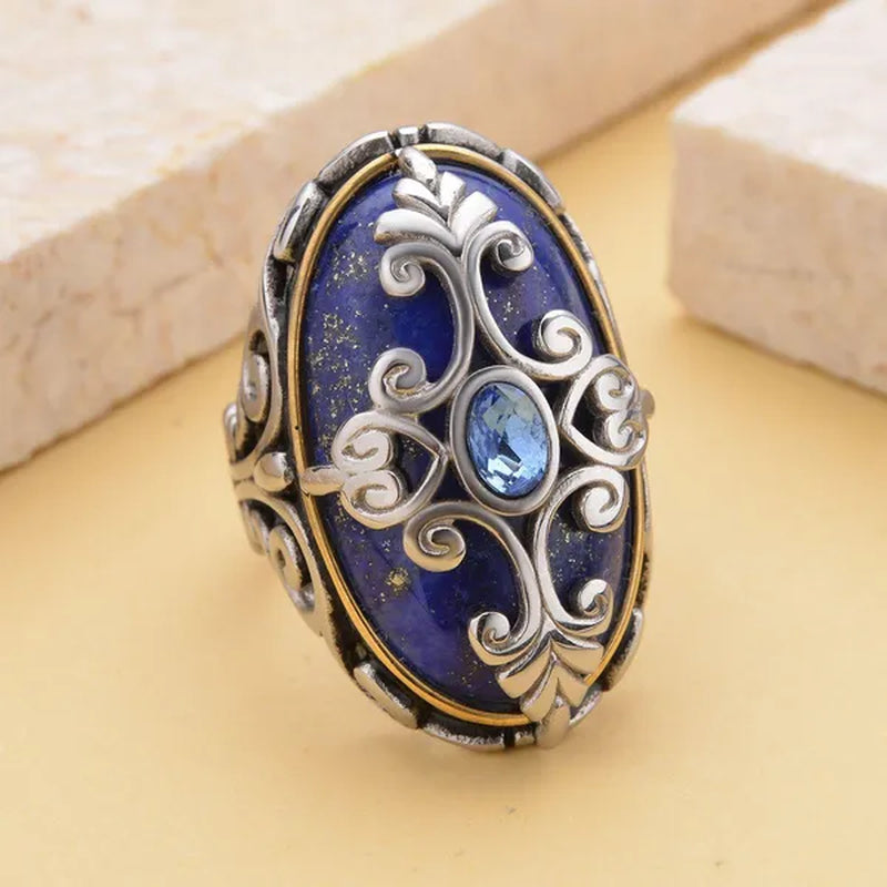 Shop LC Lapis Lazuli Cocktail Statement Ring ION Plated Yellow Gold Floral Blue Crystal Stainless Steel Gifts for Women
