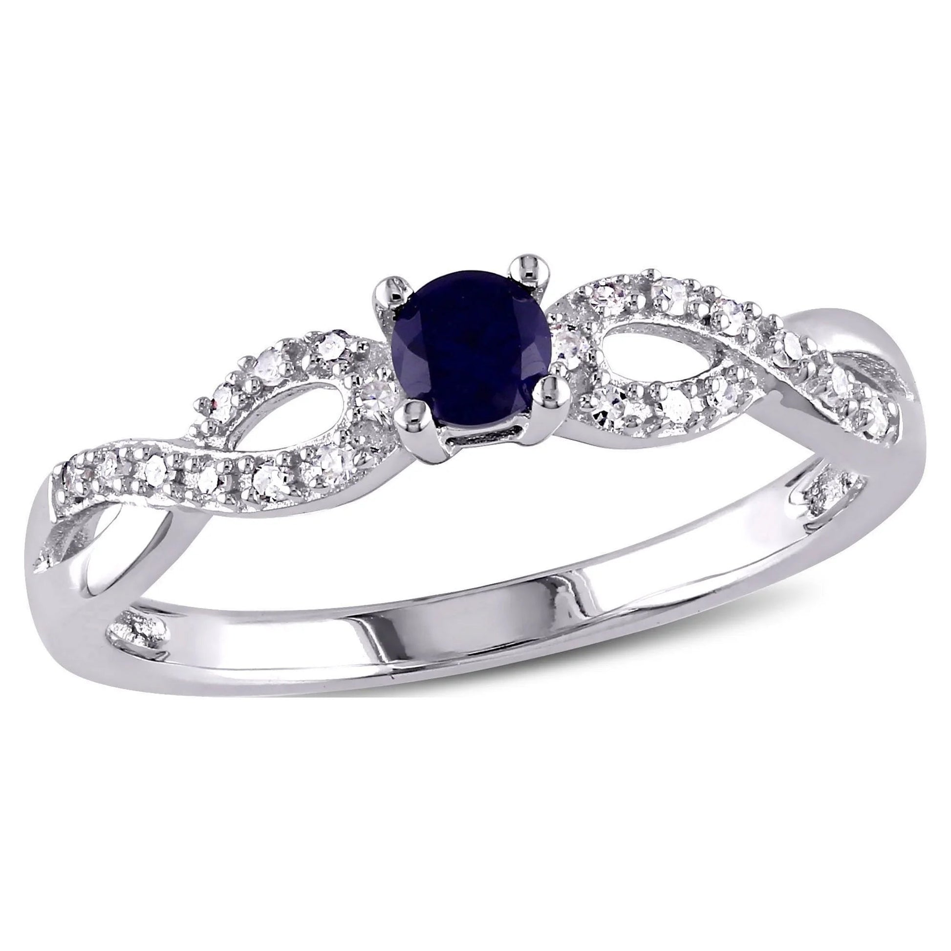 Women'S 1/5 CT Created Blue Sapphire 1/10 CT Diamond Sterling Silver Infinity Symbol Ring - WORLD TIME VISITS