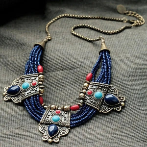 Hot Beautiful Retro Turquoise Coral Blue Bead Tibetan Necklace Lapis Lazuli Stone Unique Chain Necklace Accessories