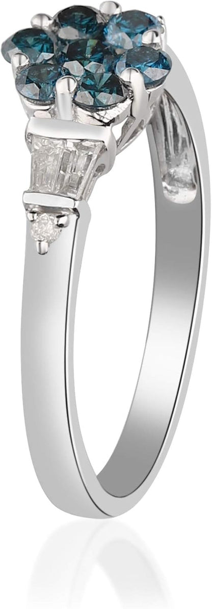 Gin and Grace 10K White Gold Genuine Blue Sapphire Ring with Diamonds for Women Holiday Gifts | Ethically, Authentically & Organically Sourced (Round-Cut) Shaped Sapphire Hand-Crafted Jewelry for Her | Sapphire Ring for Women Holiday Gifts