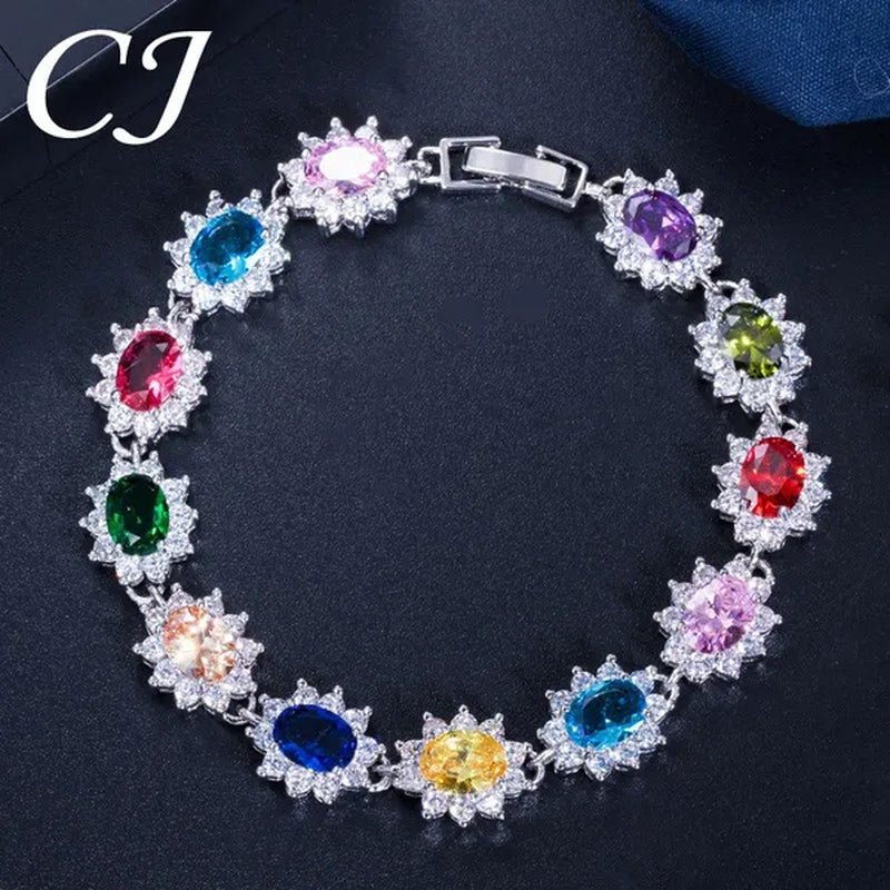 CANDICE 2023 New Fashion Women Silver Jewelry with Multicolor Crystal and CZ Bracelets Bangles 18Cm - WORLD TIME VISITS