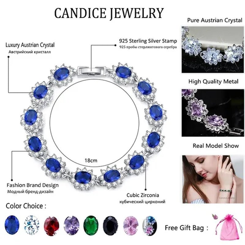 CANDICE 2023 New Fashion Women Silver Jewelry with Multicolor Crystal and CZ Bracelets Bangles 18Cm