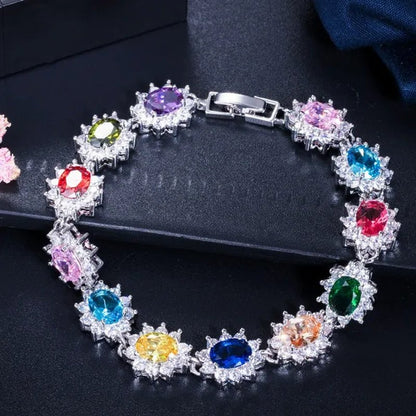 CANDICE 2023 New Fashion Women Silver Jewelry with Multicolor Crystal and CZ Bracelets Bangles 18Cm